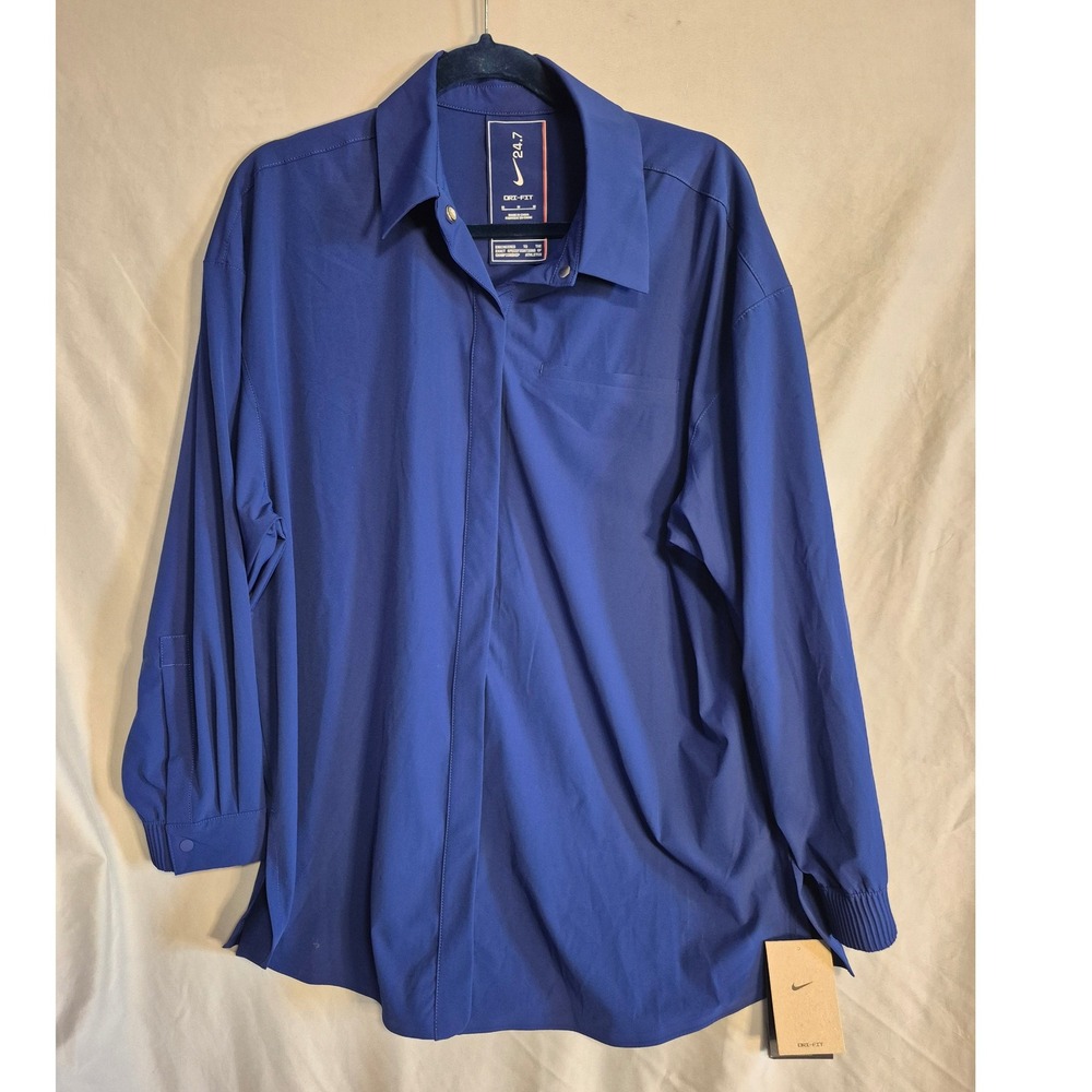Nike 24.7‎ Dri-FIT Training Shirt Womens Button Down Long Sleeve Blue